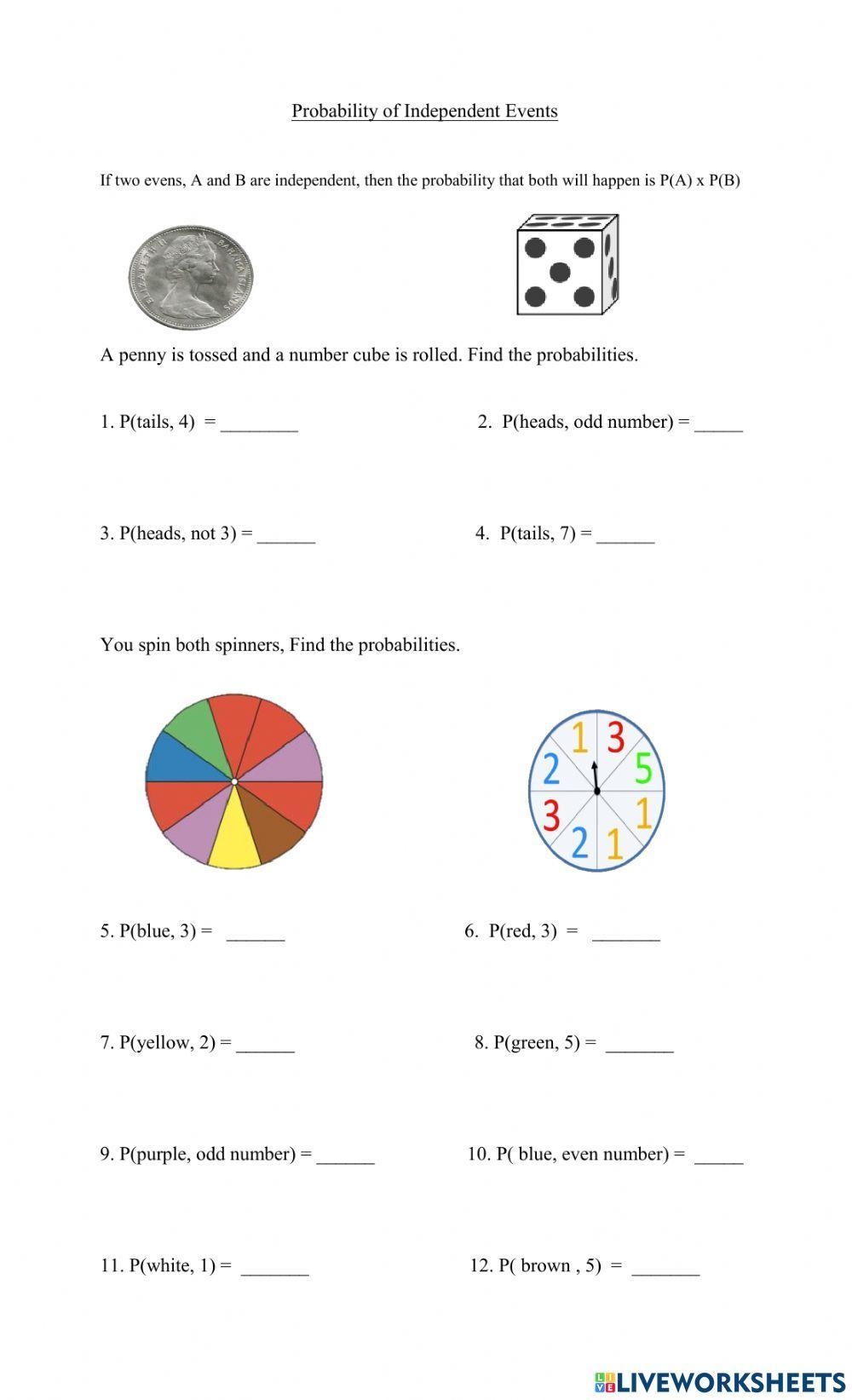 Probability Of Independent Events Worksheet