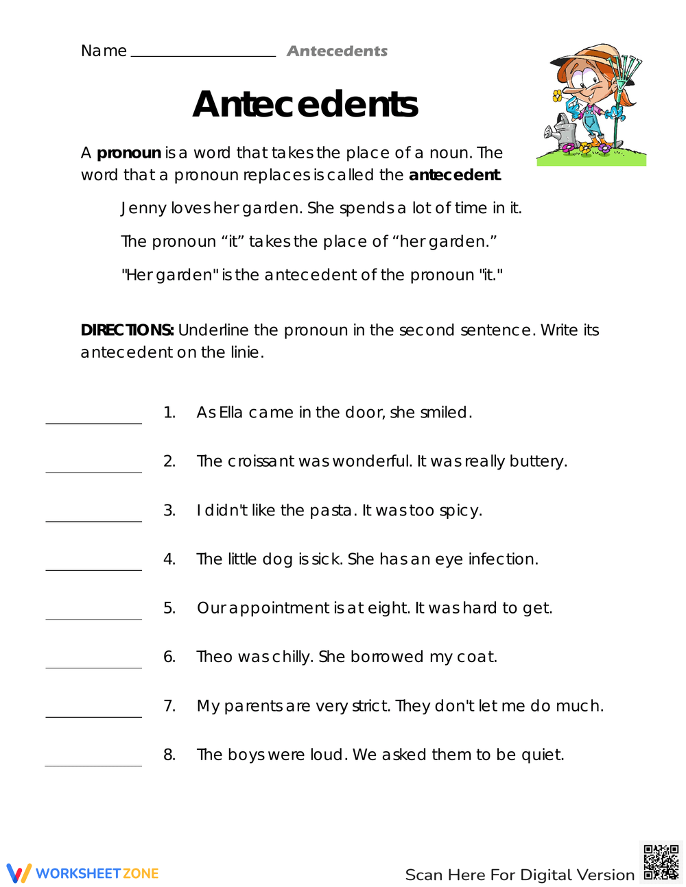 Pronoun Antecedent Agreement Fill In The Blanks Worksheets Printable