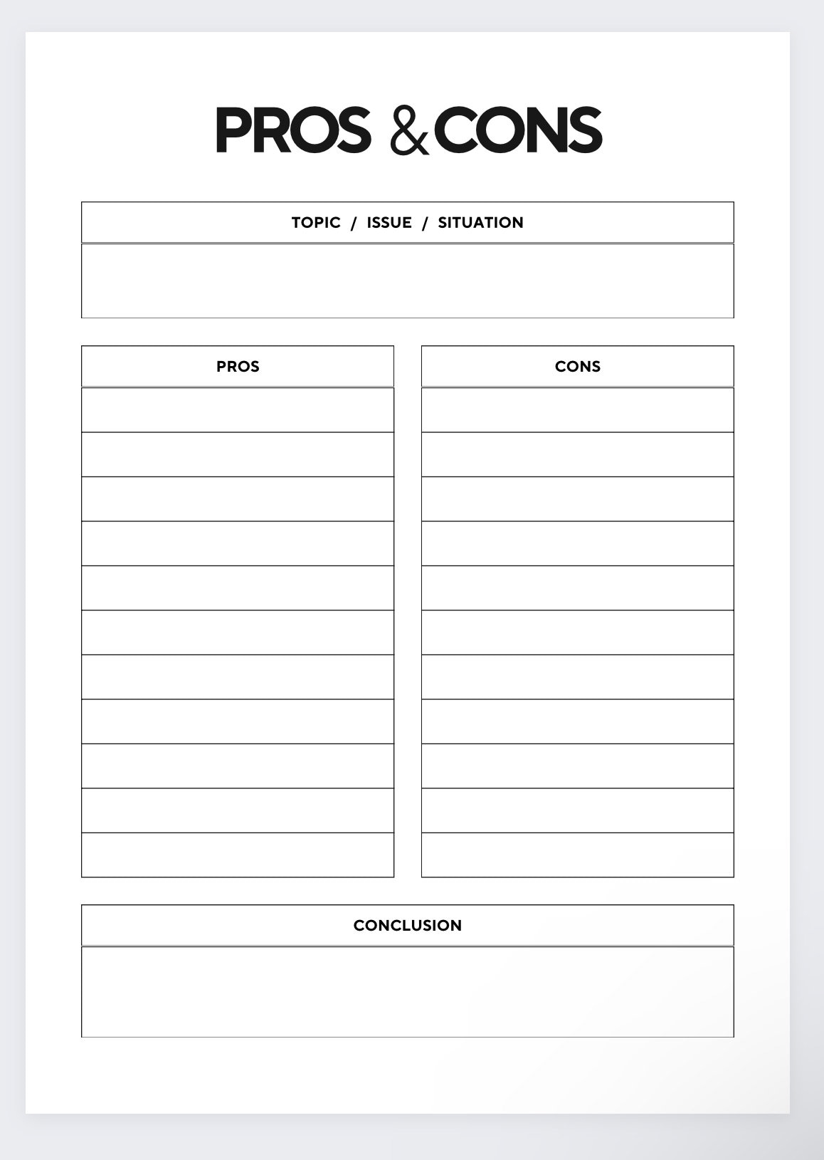 Pros And Cons List Decision Making Worksheet Choice Comparison Sheet Evaluate Options Planner Decision Log Problem Solving Organizer Etsy