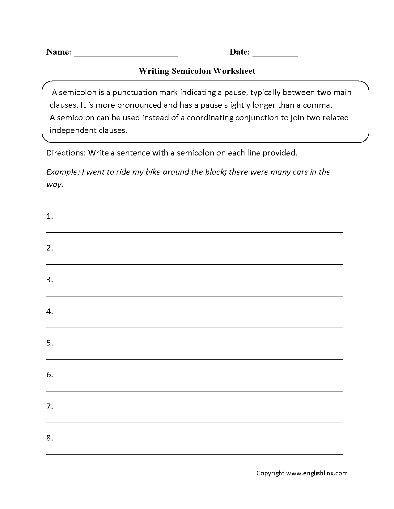 Punctuation Worksheets Semicolon Worksheets Punctuation Worksheets Semicolon Worksheets