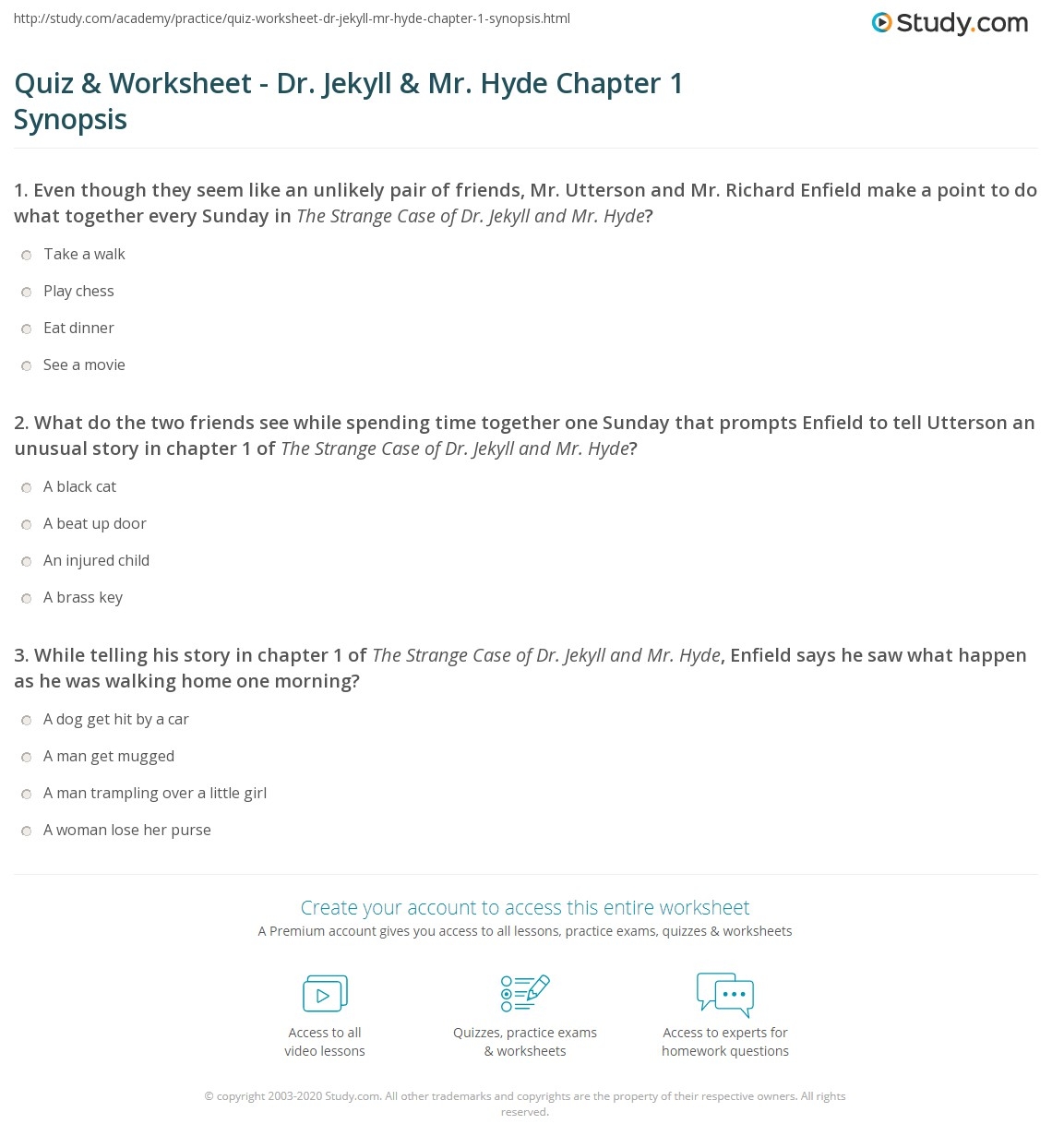 Quiz Worksheet Dr Jekyll Mr Hyde Chapter 1 Synopsis Study Quiz Worksheet Dr Jekyll Mr Hyde Chapter 1 Synopsis Study