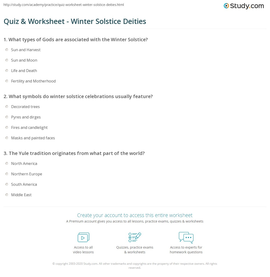 Quiz Worksheet Winter Solstice Deities Study Winter Solstice Quiz Worksheet For Kids Study