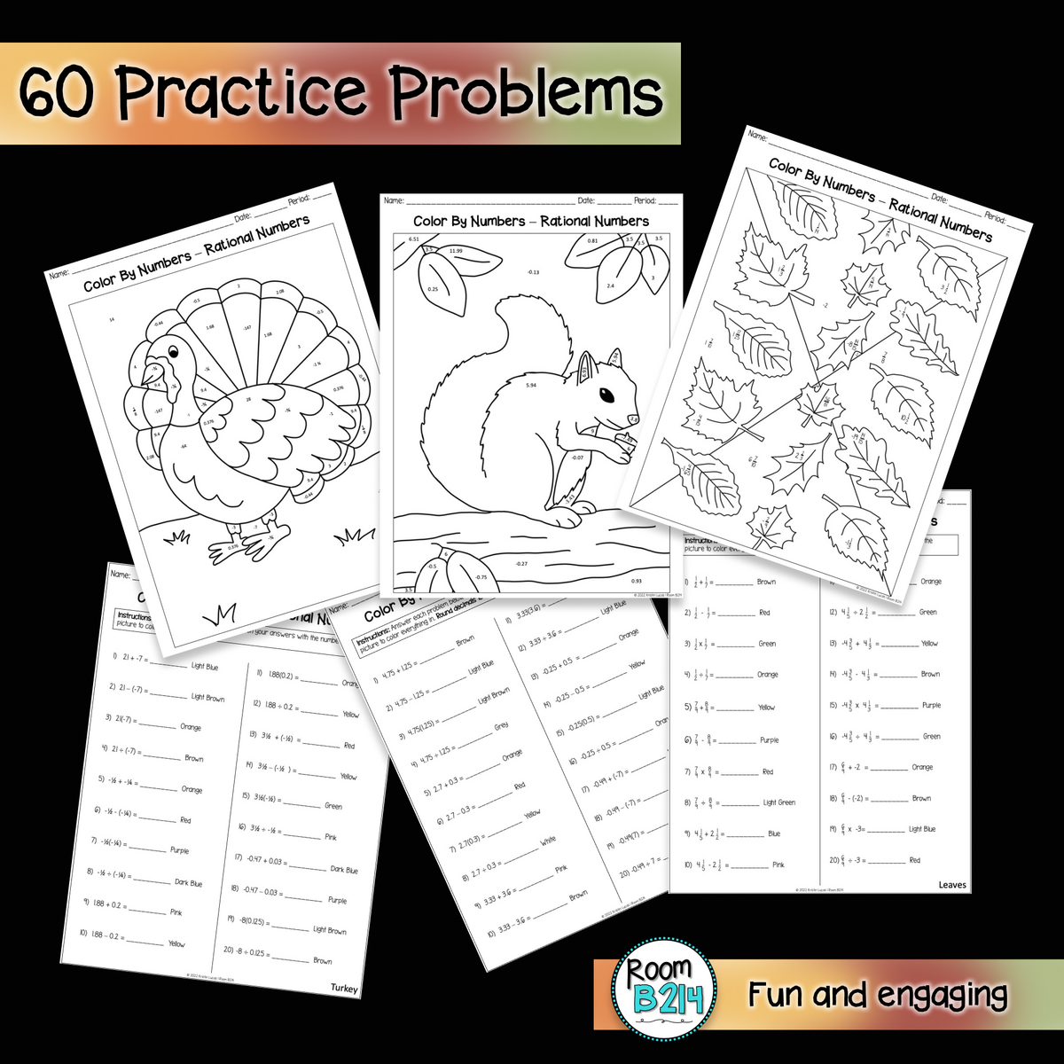 Rational Number Thanksgiving Color By Number TEKS 7 3A Made By Teachers