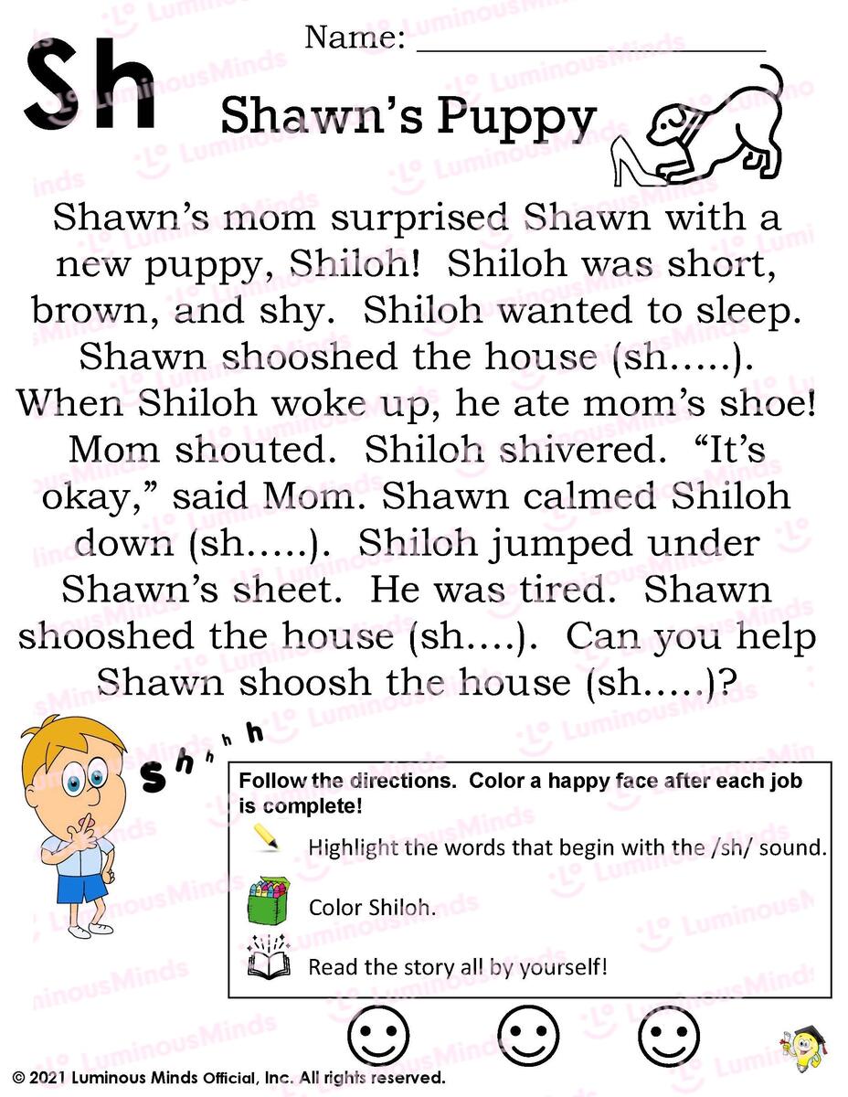 Reading Comprehension Worksheets Shawn S Puppy