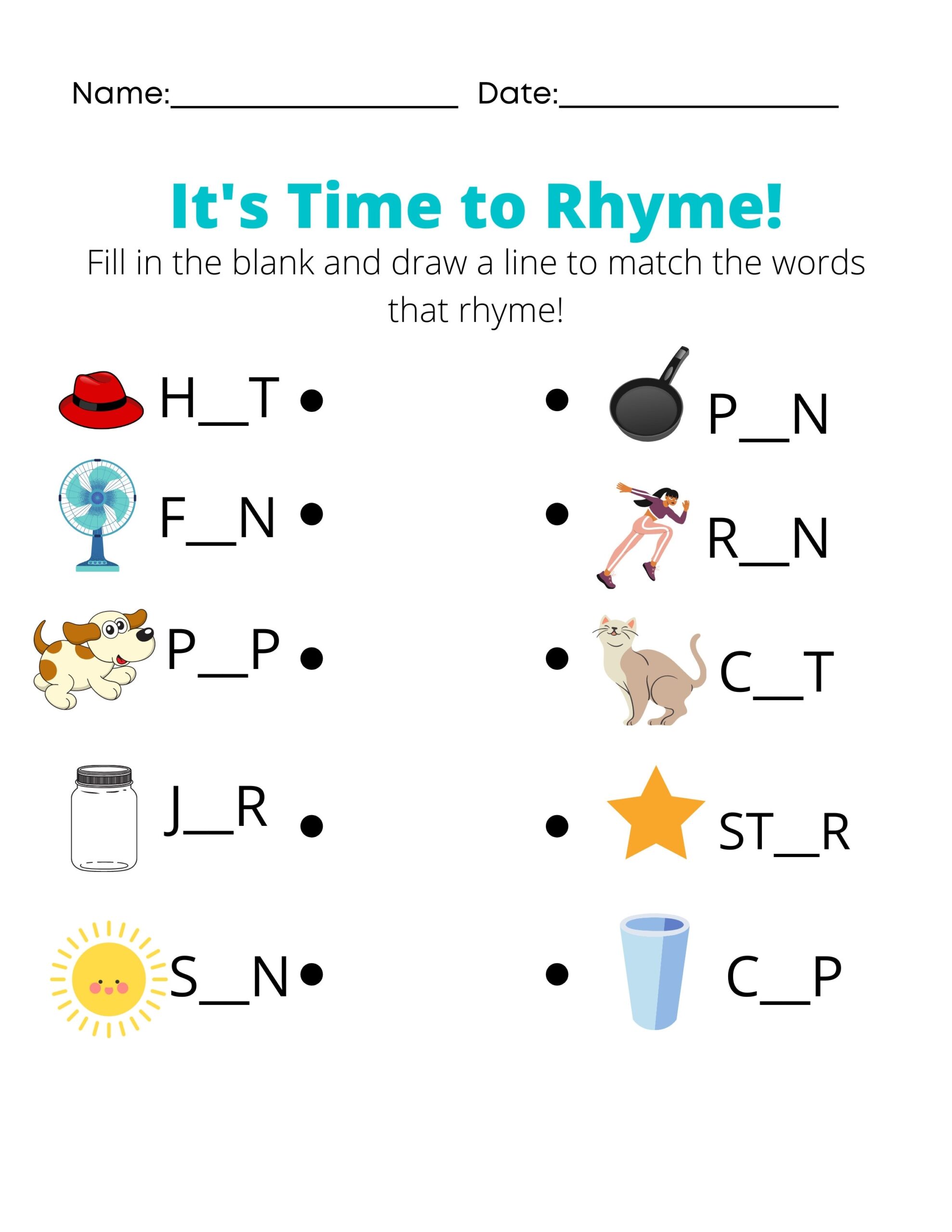 Free Rhyming Word Worksheet