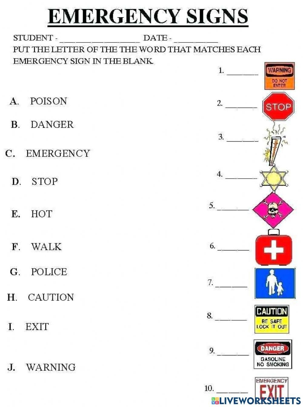 Safety Rules Matching Draw A Line From Word To Sign Online Worksheets Library