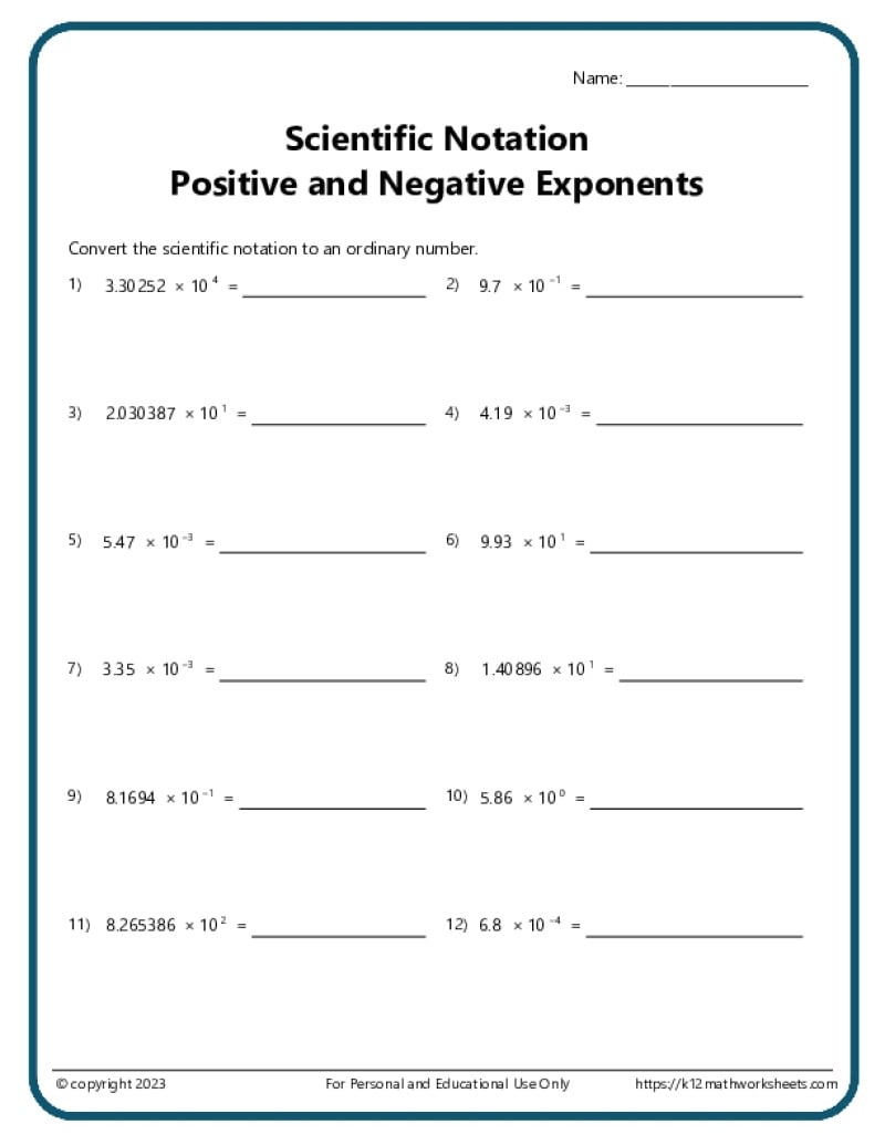 Scientific Notation Worksheets Scientific Notation Worksheets