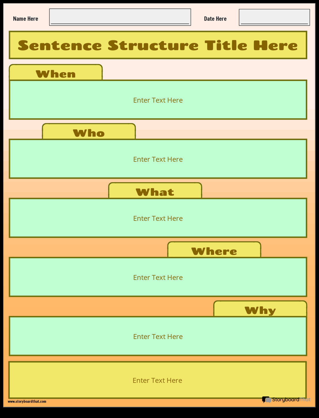 Sentence Structure Worksheets Create With Storyboard That