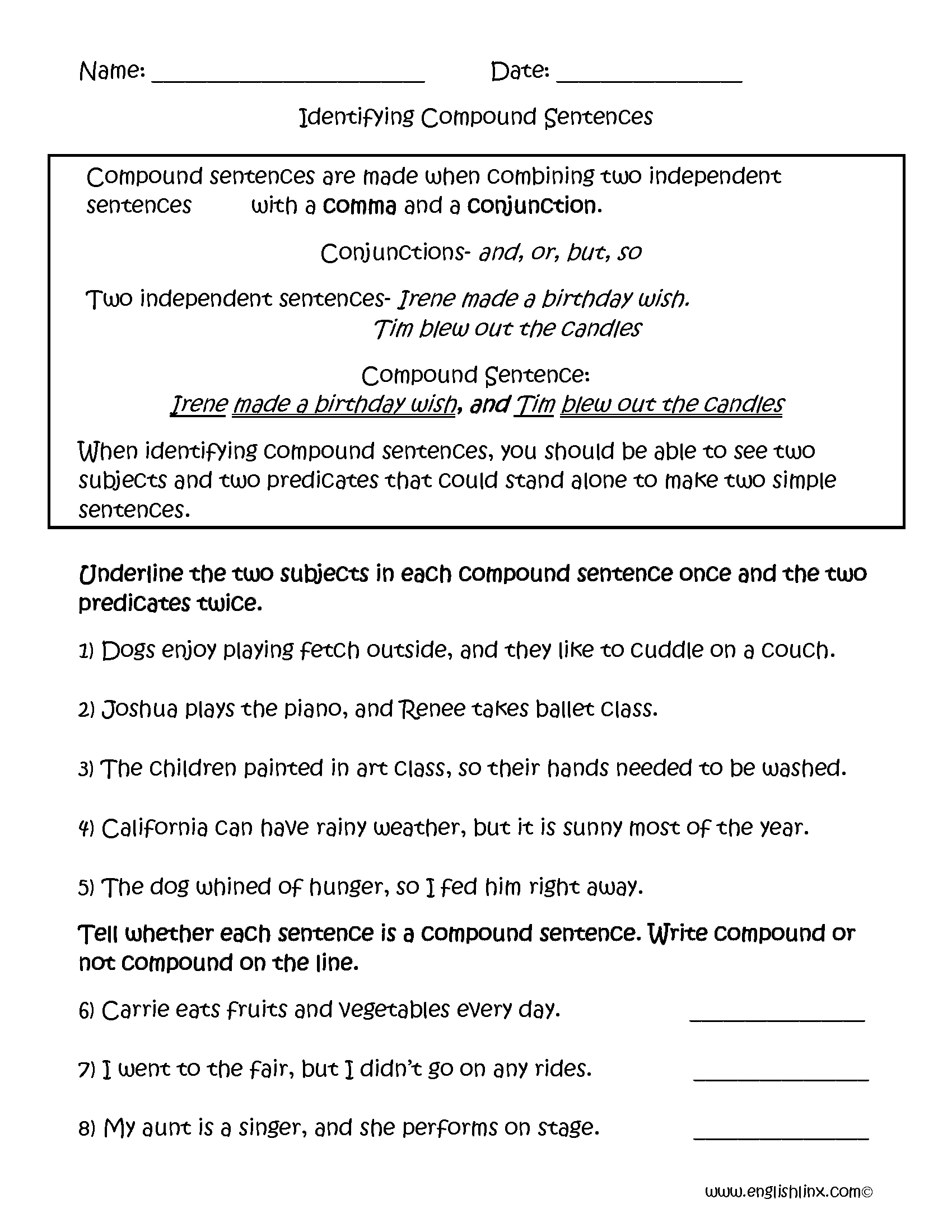 Sentences Worksheetes Compound Sentences Worksheets Compound Sentences Worksheets Teaching Resources