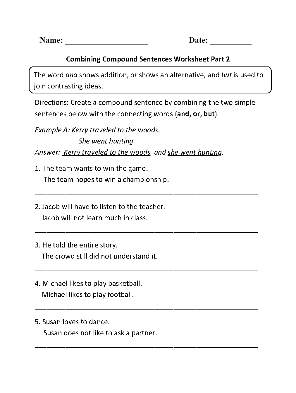 Sentences Worksheetes Compound Sentences Worksheets Compound Sentence Worksheet