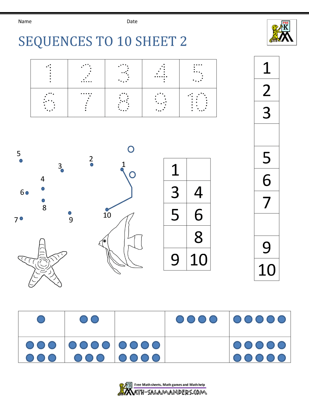 Sequencing To 10 Worksheets