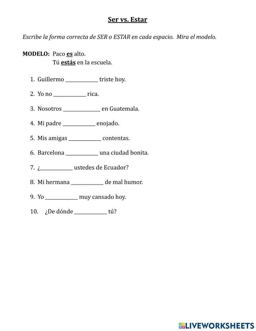 Ser Y Estar Present Infographic Chart 3 Worksheets Spanish 1 2 Novice Made By Teachers