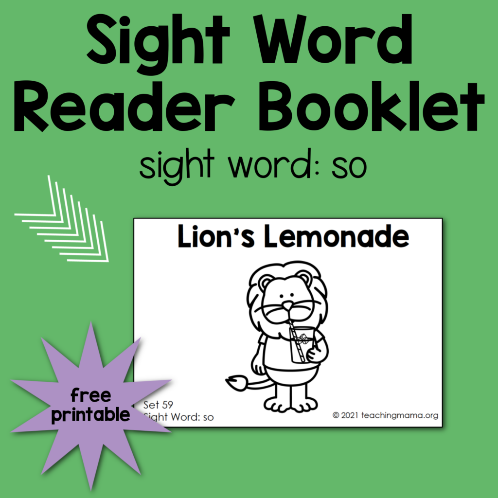 Sight Word Reader For The Word So Teaching Mama