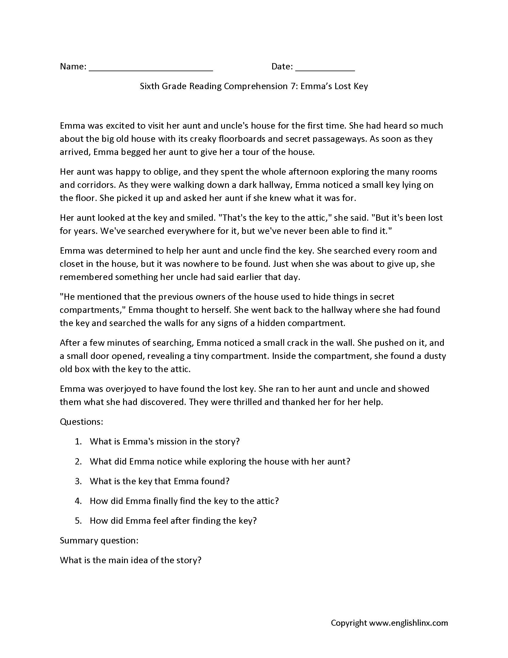 Sixth Grade Reading Comprehension Worksheets Free Printable 6th Grade Reading Passages Sixth Grade Reading Worksheets Vocabulary Fluency Practice PDF
