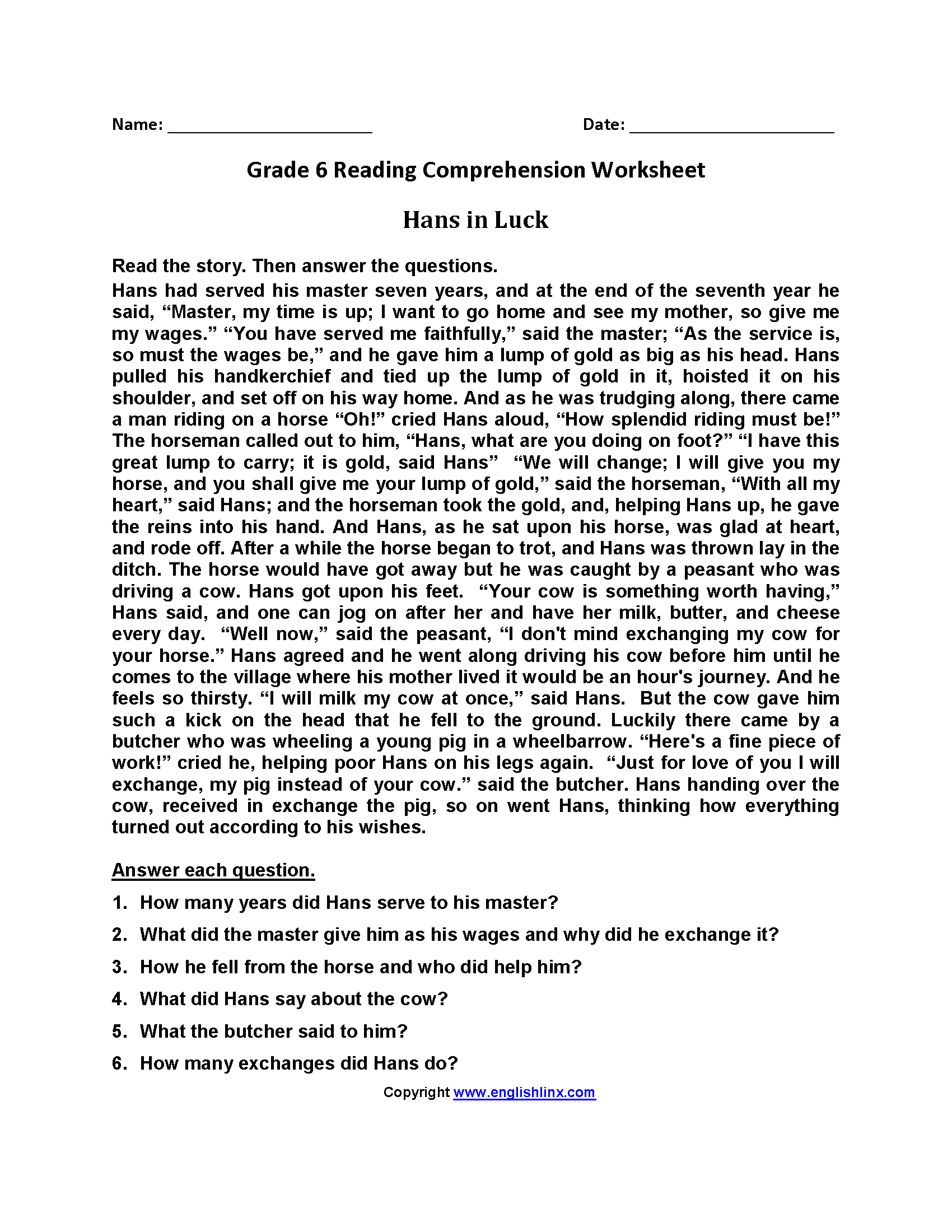 Sixth Grade Reading Worksheets Vocabulary Fluency Practice PDF English Grammar Worksheet Worksheets Worksheets Worksheets Library