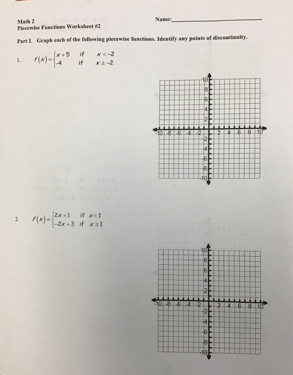 Piecewise Functions Worksheet Worksheets Library