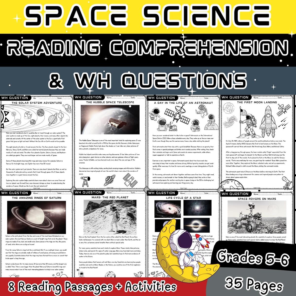 Space Science Reading Comprehension 8 Passages With WH Questions Grades 5 6 Worksheets PDF Printable Etsy Space Science Reading Comprehension 8 Passages With WH Questions Grades 5 6 Worksheets PDF Printable Etsy