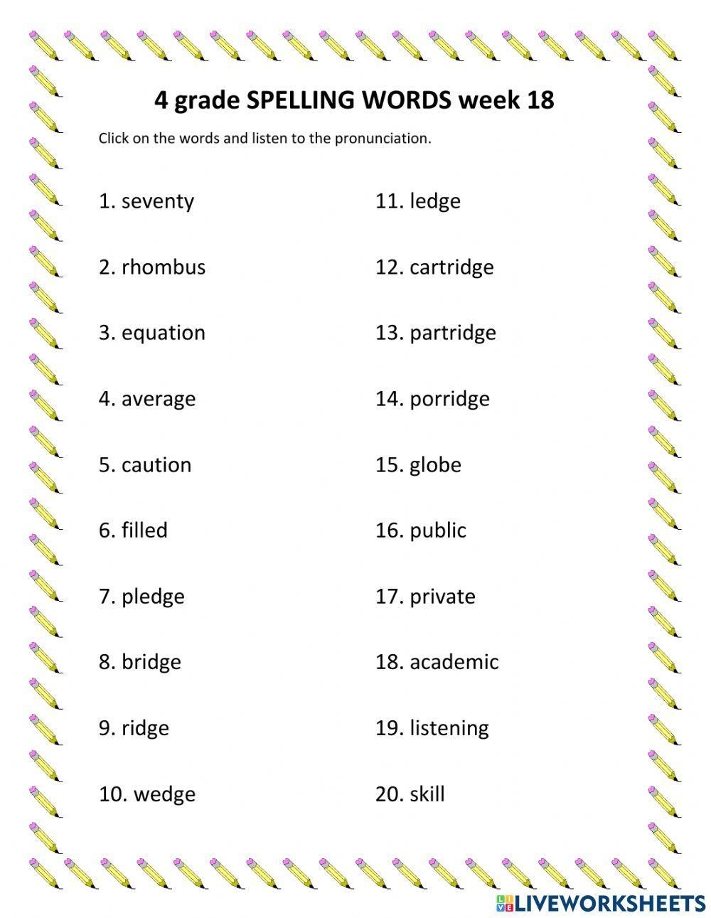 Spelling Words Online Worksheet For 4 Grade Worksheets Library