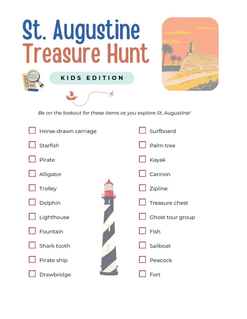 St Augustine Treasure Hunt For Kids Travel Scavenger Game PDF Etsy St Augustine Treasure Hunt For Kids Travel Scavenger Game PDF Etsy