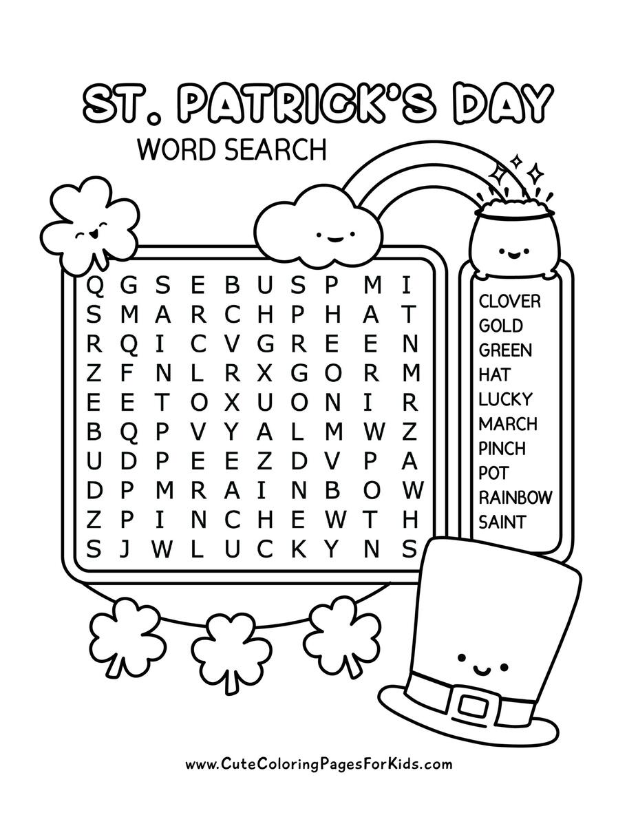 St Patrick S Day Word Search Free Printables For Kids Cute Coloring Pages For Kids St Patrick S Day Word Search Free Printables For Kids Cute Coloring Pages For Kids