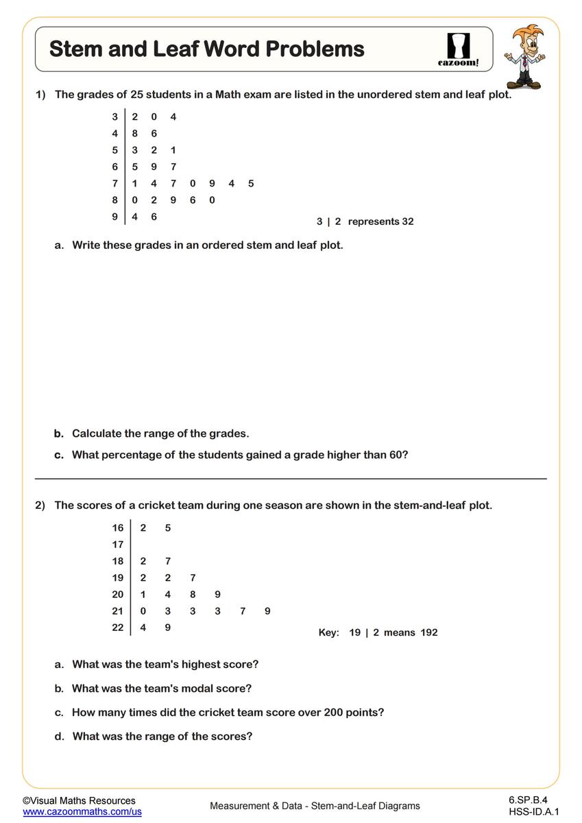 Stem And Leaf Plots B Worksheet PDF Printable Measurement Data Worksheet Cazoom Math Stem And Leaf Plots B Worksheet PDF Printable Measurement Data Worksheet Cazoom Math