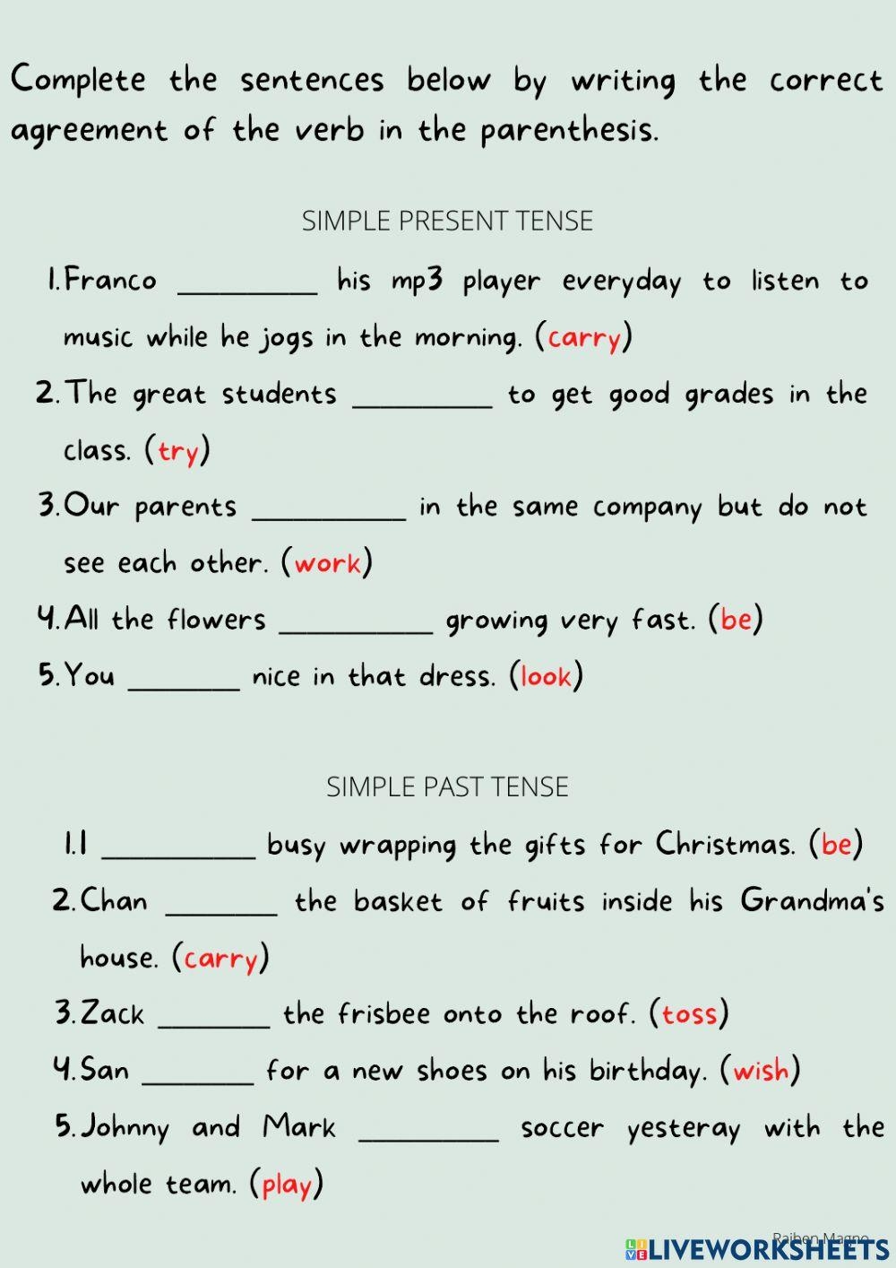 Subject Verb Agreement Interactive Exercise For Grade 6 Live Worksheets Library