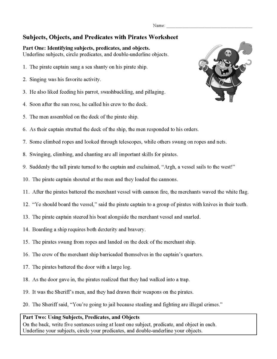 Subjects Objects And Predicates With Pirates Worksheet Sentence Structure Activity Subjects Objects And Predicates With Pirates Worksheet Sentence Structure Activity