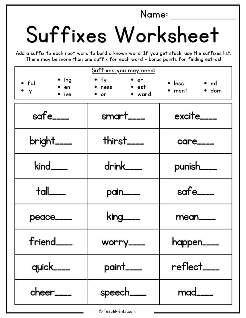 Suffix Worksheets 10 Free PDF Printables Teach Prints Suffix Worksheets 10 Free PDF Printables Teach Prints