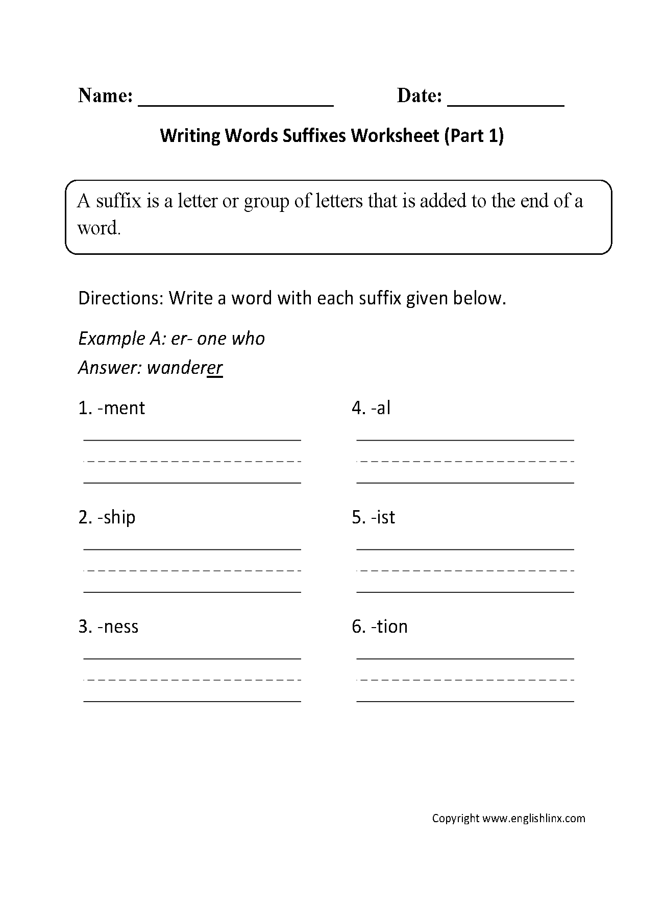 Suffixes Worksheets Printable Word Endings Practice