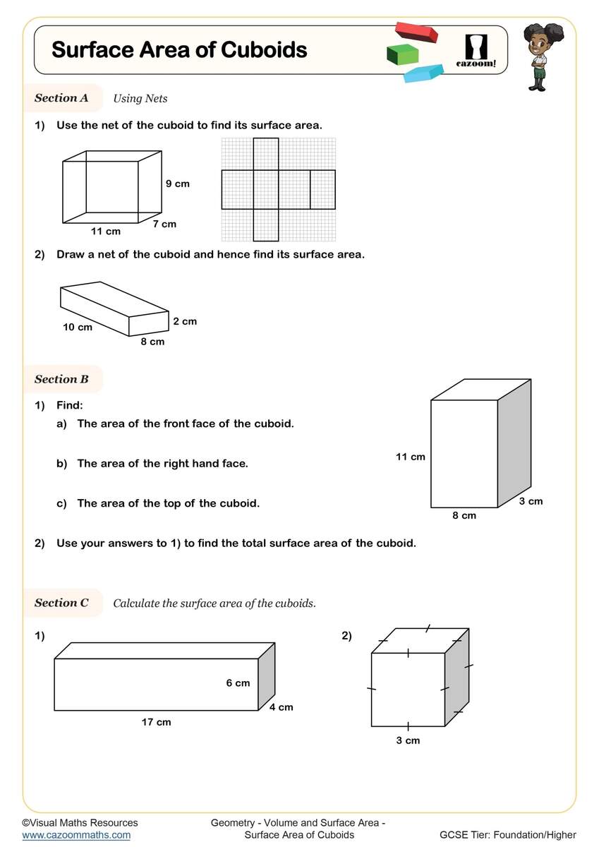 Surface Area Of Cuboids Worksheet Fun And Engaging Year 7 And Year 8 And Year 9 Geometry Worksheet Surface Area Of Cuboids Worksheet Fun And Engaging Year 7 And Year 8 And Year 9 Geometry Worksheet