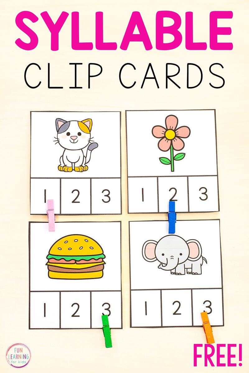 Syllable Counting Clip Cards Free Printable Clap It Out Syllables Worksheet Kindergarten Preschool Etsy