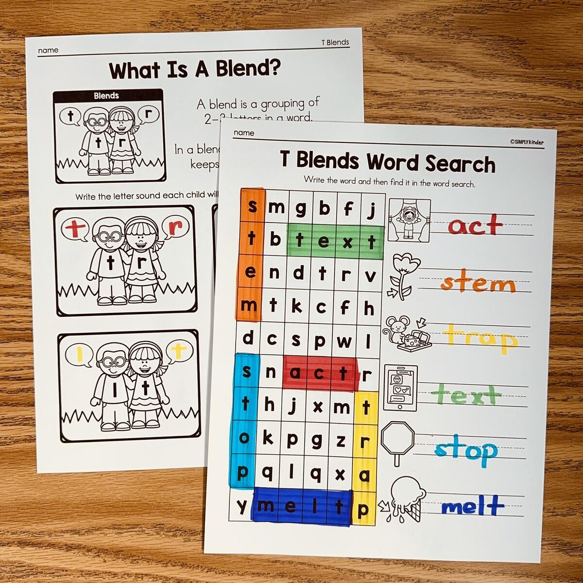 T Blends Worksheets Simply Kinder Printable Membership FREE Printable Final Ending Blends Worksheets