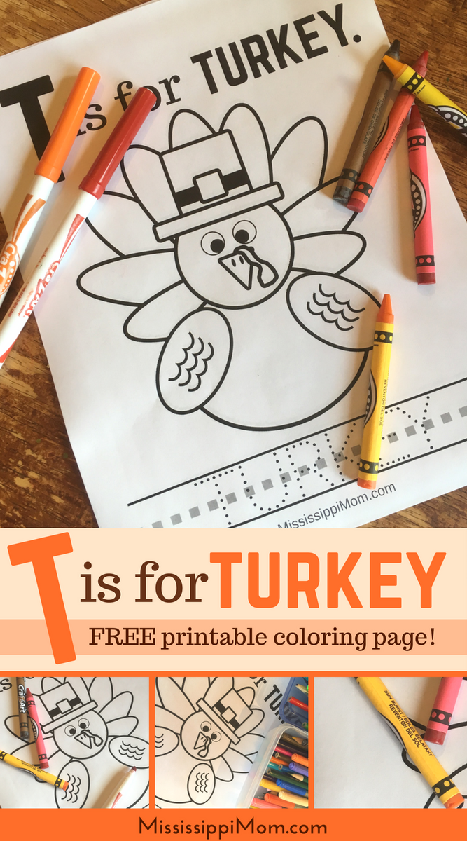 T Is For Turkey Free Printable Coloring Sheet MississippiMom