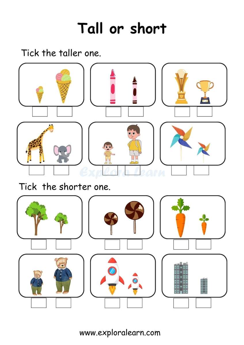 Tall And Short Comparison Worksheets For Preschool And Kindergarten 2 To 6 Years Kids Free Preschool Long Or Short Worksheet