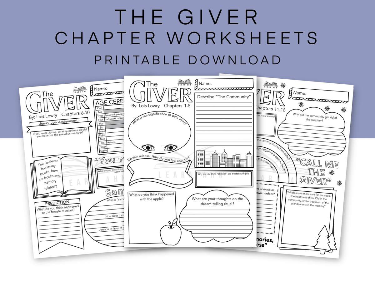 The Giver Novel Study Chapter Worksheets Chapter Coloring Page Discussion Questions Chapter Overview The Giver By Lois Lowry Printable Etsy