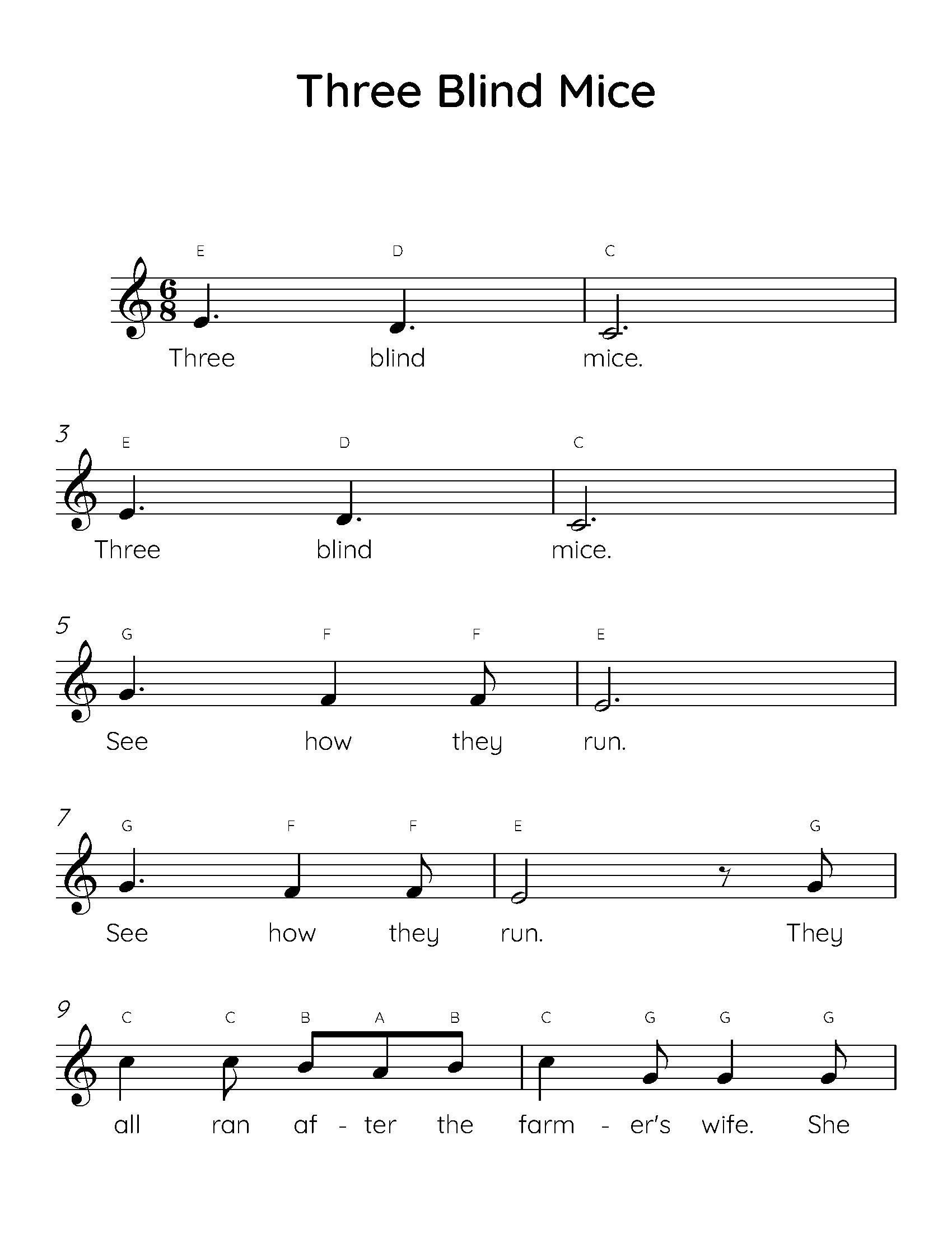 Three Blind Mice Easy Piano Sheet Music Digital Download Kids Beginner Songs PDF Etsy Canada