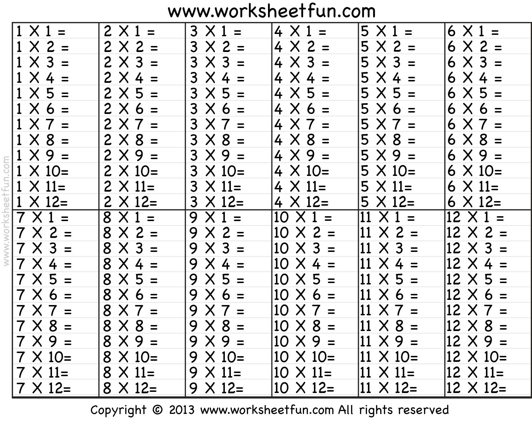 10 Printable Multiplication Worksheets Fill In The Blanks Single Digit Multiplication Numbers 1 12 Maths Drills Answers Included Etsy