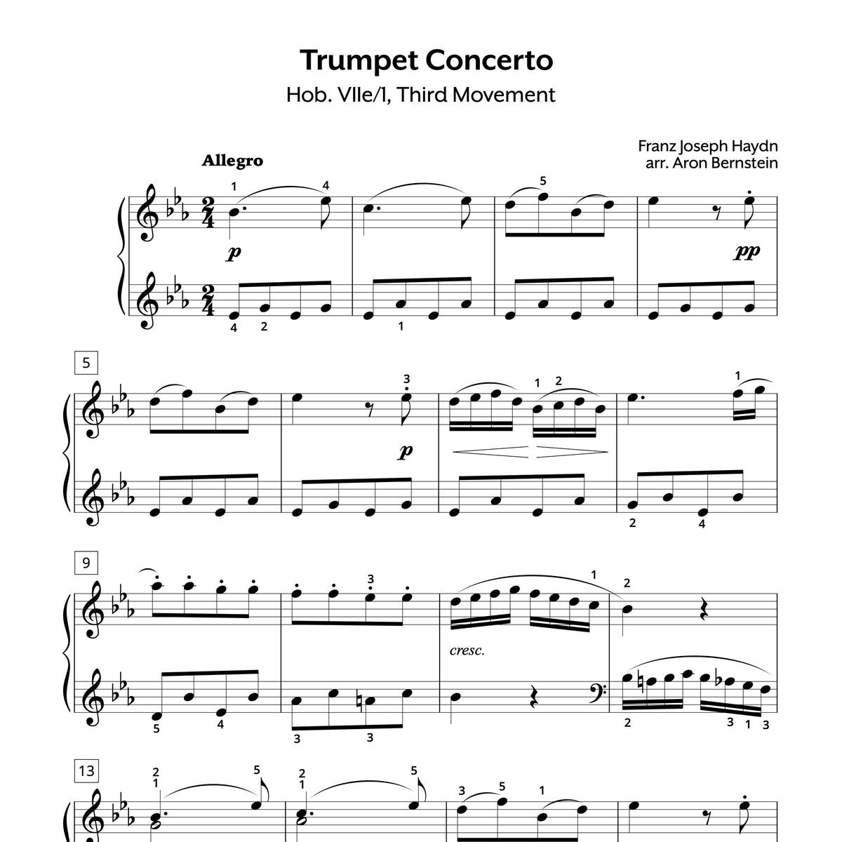 Trumpet Concerto In E flat Major Sheet Music Haydn