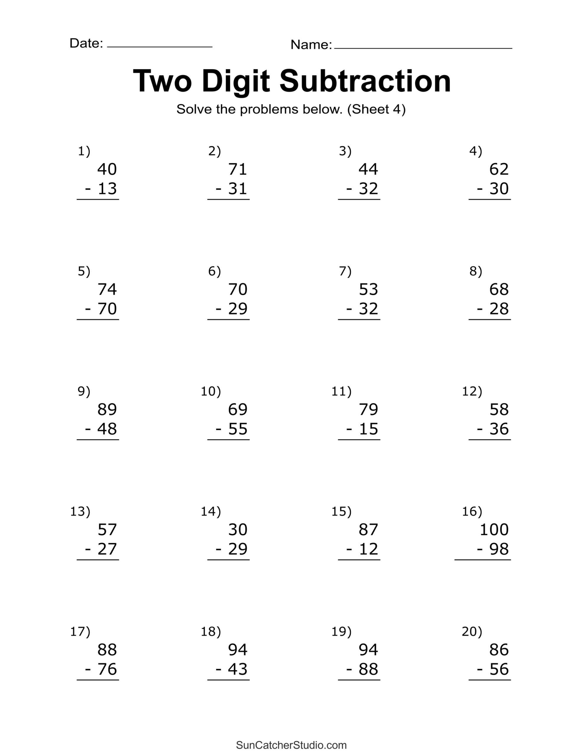 Two Digit Subtraction Worksheets Printable Math Drills Free Printables Lettering SVG Files Tools Apps 2 Digit Subtraction Worksheets