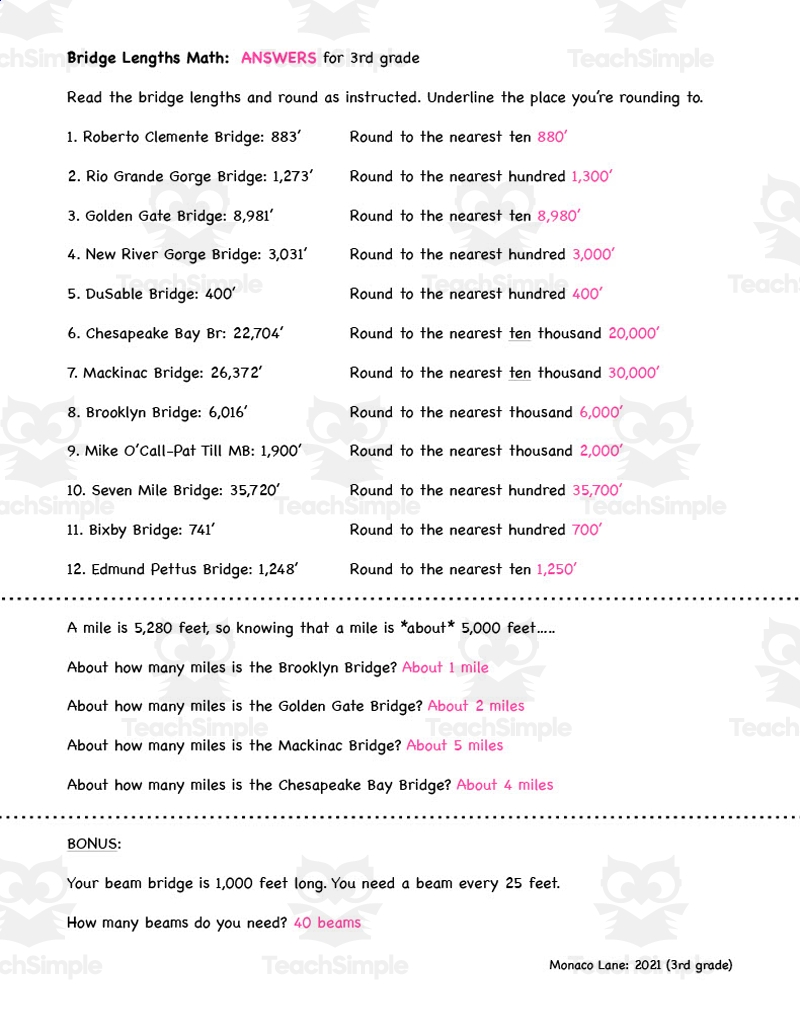 U S Bridge Lengths Math Worksheet By Teach Simple