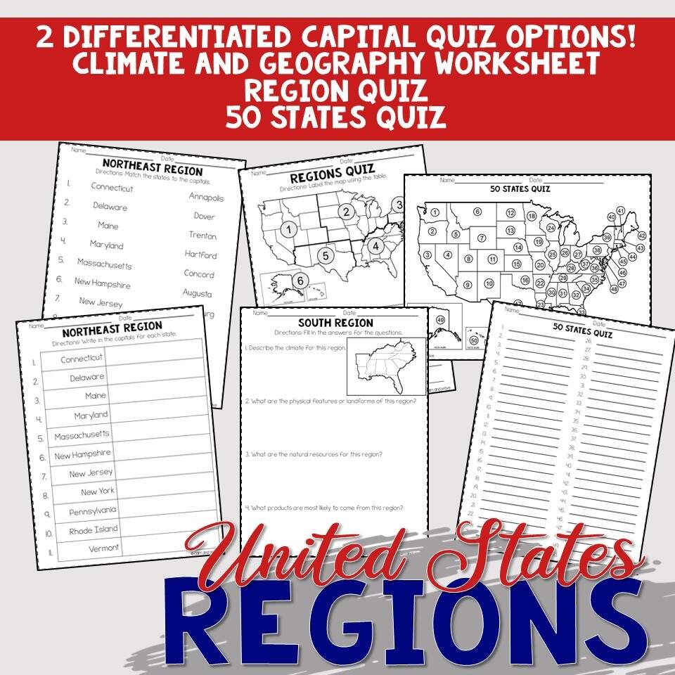United States Regions Worksheets And Printables Homeschool Geography 4th 5th 6th Grade Calm Wave