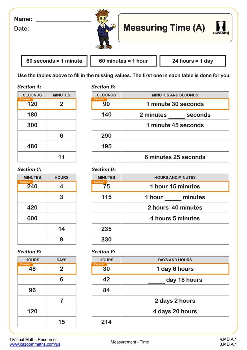 Units Of Time B PDF Printable Measurement Worksheets Cazoom Math Units Of Time B PDF Printable Measurement Worksheets Cazoom Math