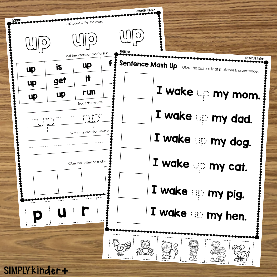 Up Sight Word Cut Glue Activities Simply Kinder Printable Membership