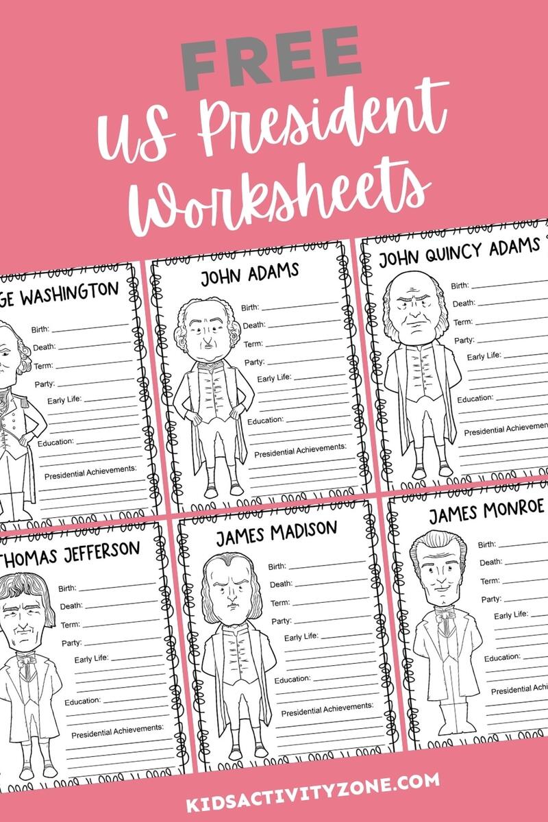 US President Worksheets Kids Activity Zone