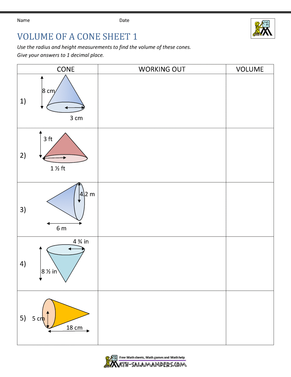 Volume Of A Cone Calculator