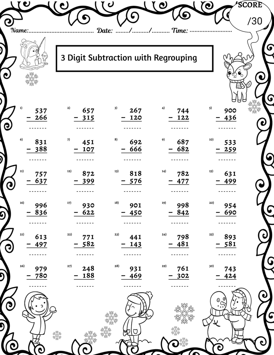 100 Two And Three Digit Mixed Addition And Subtraction With Grid Worksheets Etsy
