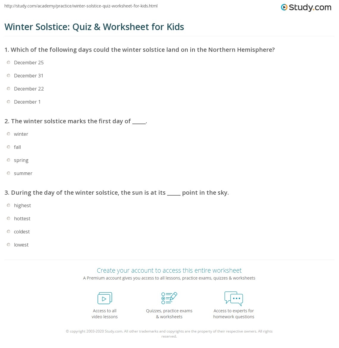Winter Solstice Quiz Worksheet For Kids Study Winter Solstice Quiz Worksheet For Kids Study