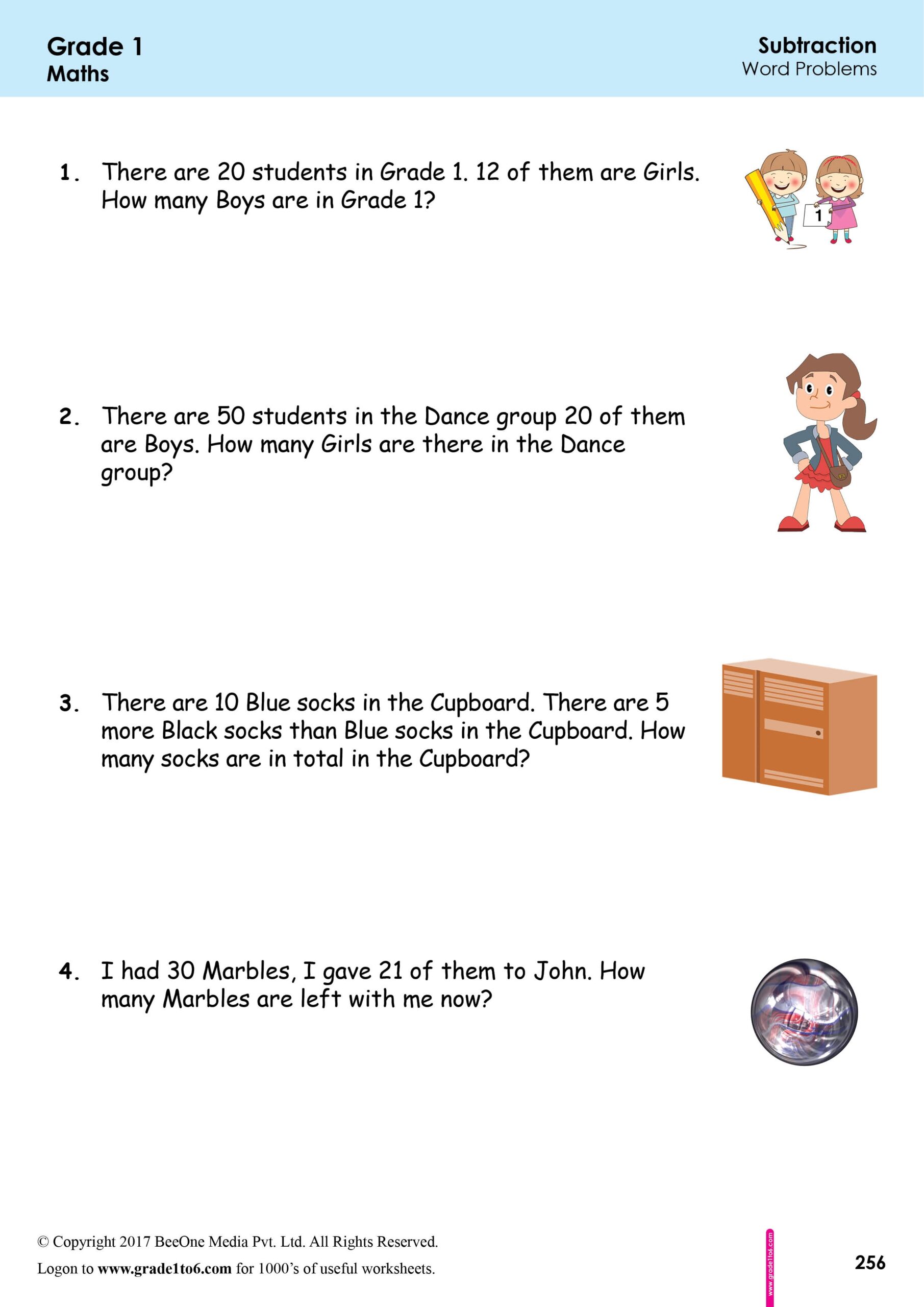 Word Problems In Subtraction Worksheets Grade1to6 1st Grade Addition And Subtraction Word Problems