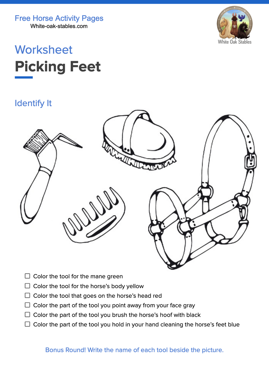 Worksheet Picking Feet White Oak Stables Worksheet Picking Feet White Oak Stables